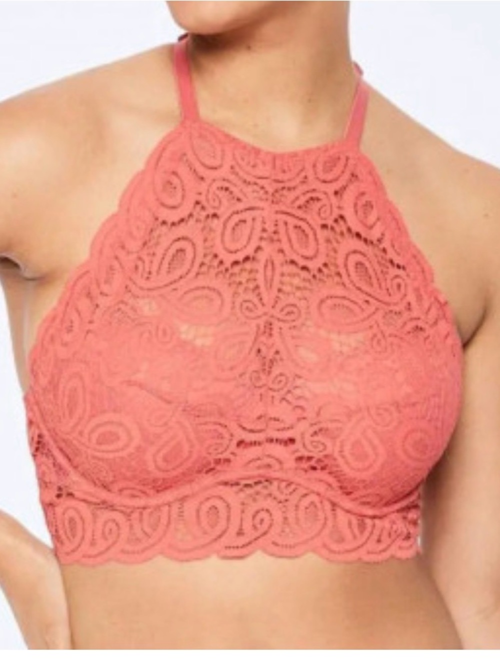 PINK Victoria's Secret Lace Halter Push-up Bralette Coral Medium